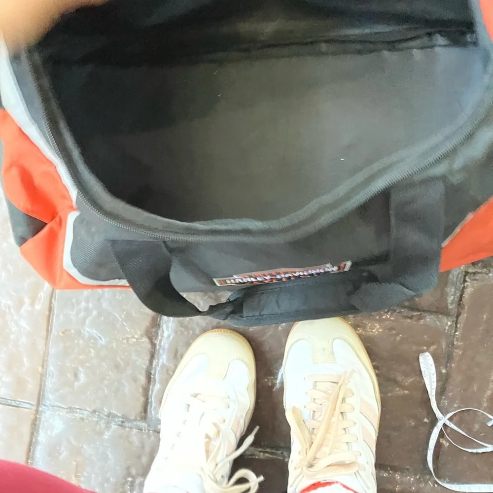 Harley Davidson Orange and Black Duffel Bag